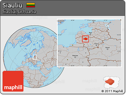 Gray Location Map of Siauliu, within the entire country