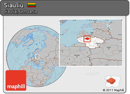 Gray Location Map of Siauliu, highlighted country, within the entire country, hill shading