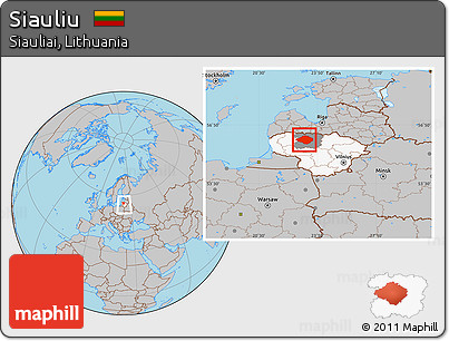 Gray Location Map of Siauliu, highlighted country, highlighted parent region, within the entire country