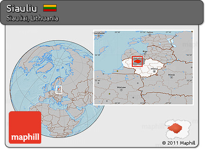 Gray Location Map of Siauliu, highlighted country, highlighted parent region, within the entire country, hill shading