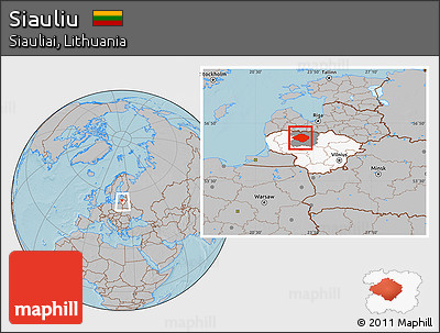 Gray Location Map of Siauliu, highlighted country, highlighted parent region, within the entire country, hill shading