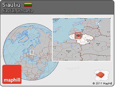 Gray Location Map of Siauliu, highlighted country, highlighted parent region, within the entire country, hill shading