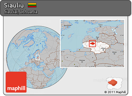 Gray Location Map of Siauliu, highlighted country, hill shading