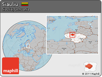 Gray Location Map of Siauliu, highlighted country, hill shading