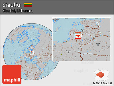 Gray Location Map of Siauliu, highlighted parent region, within the entire country, hill shading