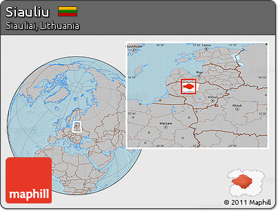 Gray Location Map of Siauliu, highlighted parent region, within the entire country, hill shading