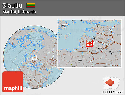 Gray Location Map of Siauliu, highlighted parent region, hill shading
