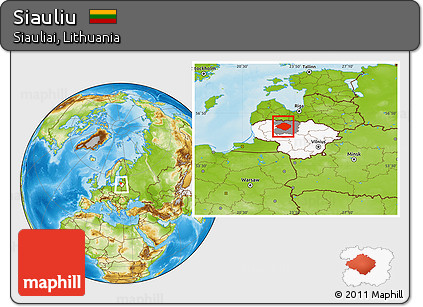 Physical Location Map of Siauliu, highlighted country, highlighted parent region, within the entire country