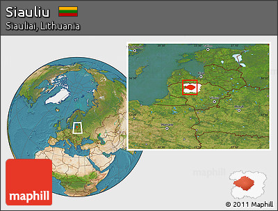 Satellite Location Map of Siauliu, highlighted parent region, within the entire country