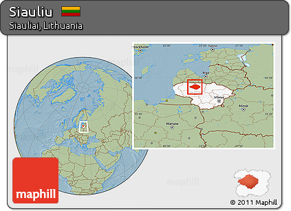 Savanna Style Location Map of Siauliu, highlighted country, within the entire country, hill shading