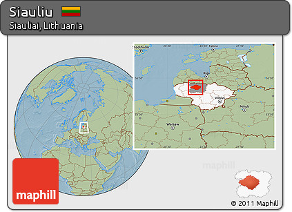 Savanna Style Location Map of Siauliu, highlighted country, highlighted parent region, within the entire country, hill shading