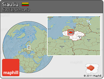 Savanna Style Location Map of Siauliu, highlighted country, highlighted parent region, within the entire country, hill shading