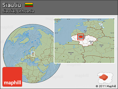 Savanna Style Location Map of Siauliu, highlighted country, highlighted parent region, within the entire country, hill shading