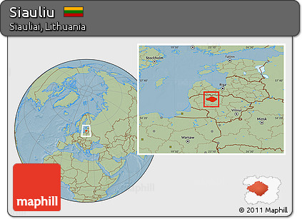Savanna Style Location Map of Siauliu, hill shading