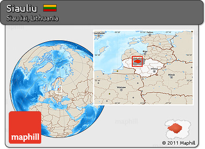 Shaded Relief Location Map of Siauliu, highlighted country, highlighted parent region, within the entire country