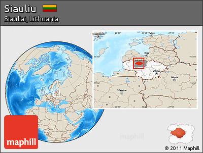 Shaded Relief Location Map of Siauliu, highlighted country, highlighted parent region, within the entire country