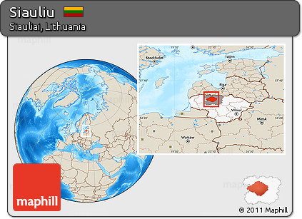 Shaded Relief Location Map of Siauliu, highlighted country, highlighted parent region