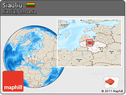 Shaded Relief Location Map of Siauliu, highlighted country, highlighted parent region