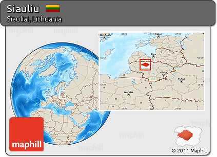 Shaded Relief Location Map of Siauliu, highlighted parent region, within the entire country