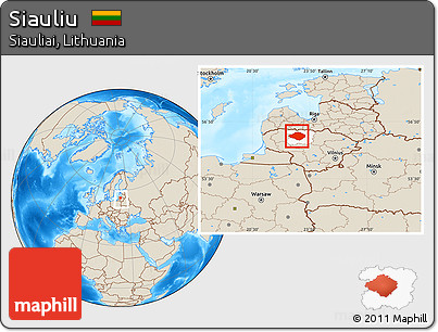 Shaded Relief Location Map of Siauliu, highlighted parent region, within the entire country