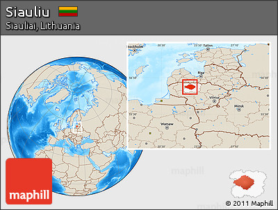 Shaded Relief Location Map of Siauliu, highlighted parent region, within the entire country