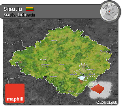 Satellite Map of Siauliu, darken, desaturated