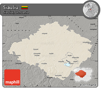 Shaded Relief Map of Siauliu, darken, semi-desaturated