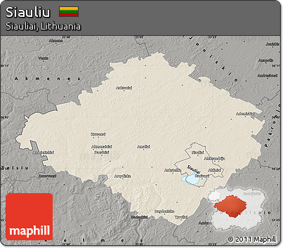 Shaded Relief Map of Siauliu, darken, semi-desaturated