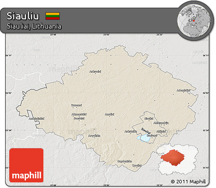 Shaded Relief Map of Siauliu, lighten, semi-desaturated