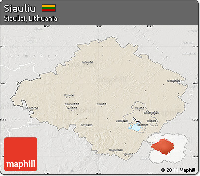 Shaded Relief Map of Siauliu, lighten, semi-desaturated