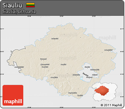 Shaded Relief Map of Siauliu, single color outside