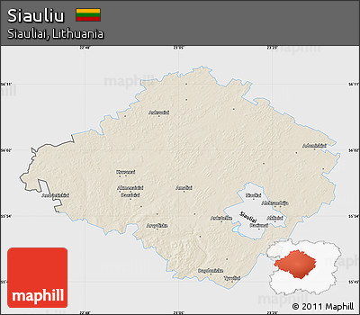 Shaded Relief Map of Siauliu, single color outside