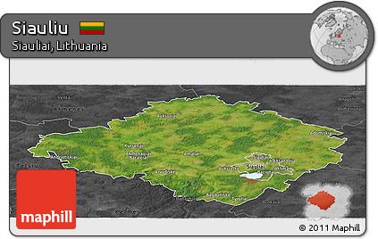 Satellite Panoramic Map of Siauliu, darken, desaturated