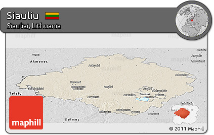 Shaded Relief Panoramic Map of Siauliu, desaturated