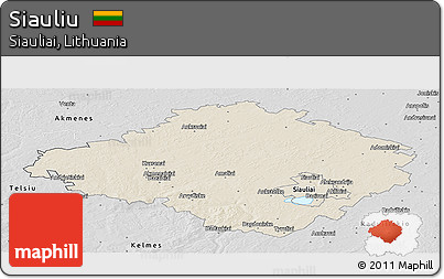 Shaded Relief Panoramic Map of Siauliu, desaturated