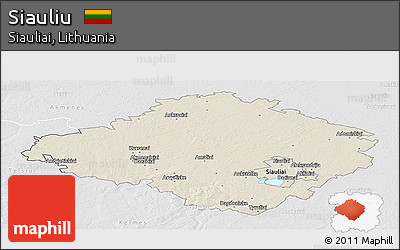 Shaded Relief Panoramic Map of Siauliu, lighten, desaturated