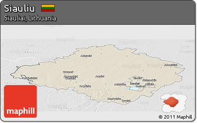 Shaded Relief Panoramic Map of Siauliu, lighten, desaturated