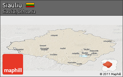 Shaded Relief Panoramic Map of Siauliu, lighten, semi-desaturated