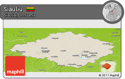 Shaded Relief Panoramic Map of Siauliu, physical outside