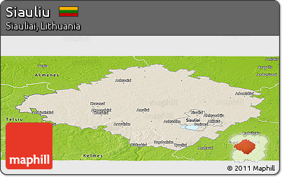 Shaded Relief Panoramic Map of Siauliu, physical outside