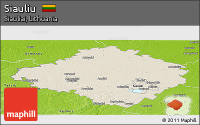 Shaded Relief Panoramic Map of Siauliu, physical outside