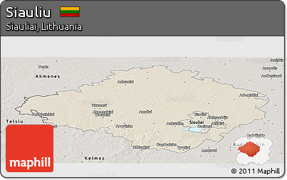 Shaded Relief Panoramic Map of Siauliu, semi-desaturated