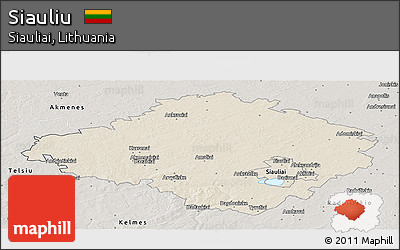 Shaded Relief Panoramic Map of Siauliu, semi-desaturated