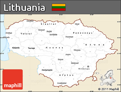 Classic Style Simple Map of Lithuania, single color outside