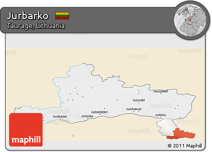 Classic Style 3D Map of Jurbarko, single color outside