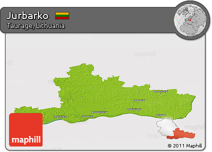 Physical 3D Map of Jurbarko, cropped outside