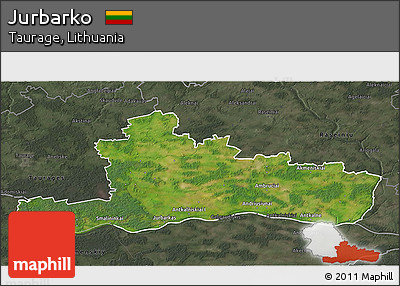 Satellite 3D Map of Jurbarko, darken, semi-desaturated