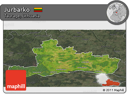 Satellite 3D Map of Jurbarko, darken, semi-desaturated