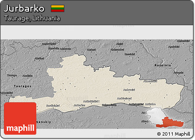 Shaded Relief 3D Map of Jurbarko, darken, desaturated