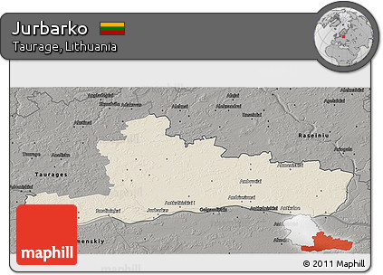 Shaded Relief 3D Map of Jurbarko, darken, semi-desaturated